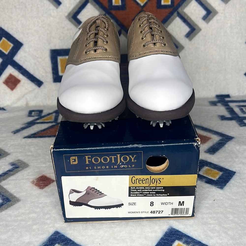 FOOTJOY GOLF SHOES CLEATS WHITE BROWN